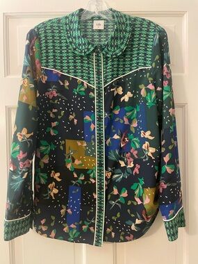 CAbi Bronco Patchwork Print Multi Colored Blouse Sz M